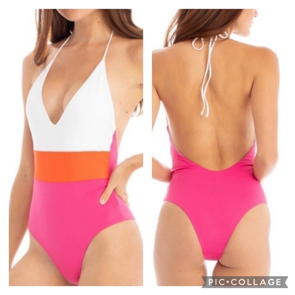 TAVIK Women’s CHASE Moderate One Piece Swimsuit Deep V Fuschia/Cherry Sz Small